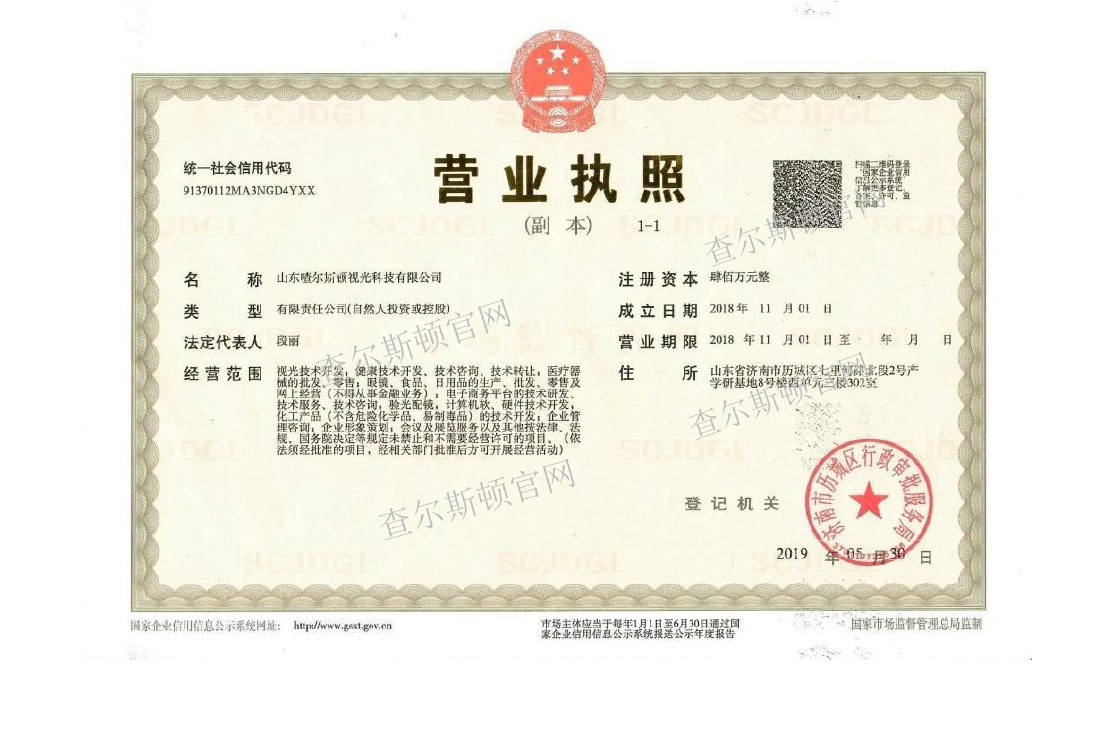 Business License of Shandong Charleston Vision Technology Co., Ltd.