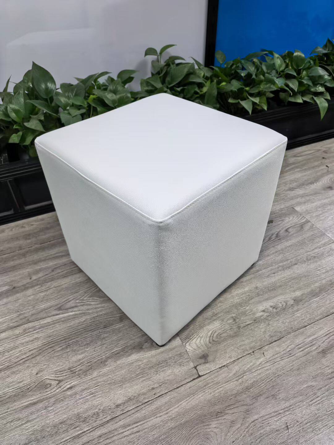 White Leather Square Stool (Multiple Colors)