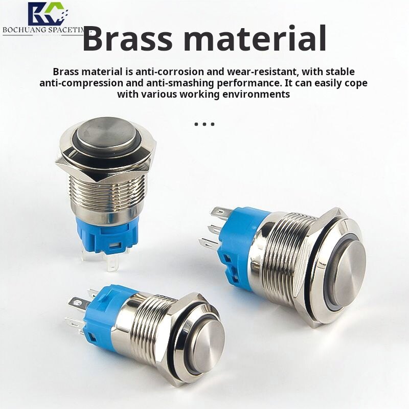 5A Metal Push Button Switch with Light | Self-Locking/Reset, Brass Nickel-Plated, Silver Contacts, IP65 Waterproof for Industrial Control, Automotive, and Drone Jammers - Bochuang Space-Time