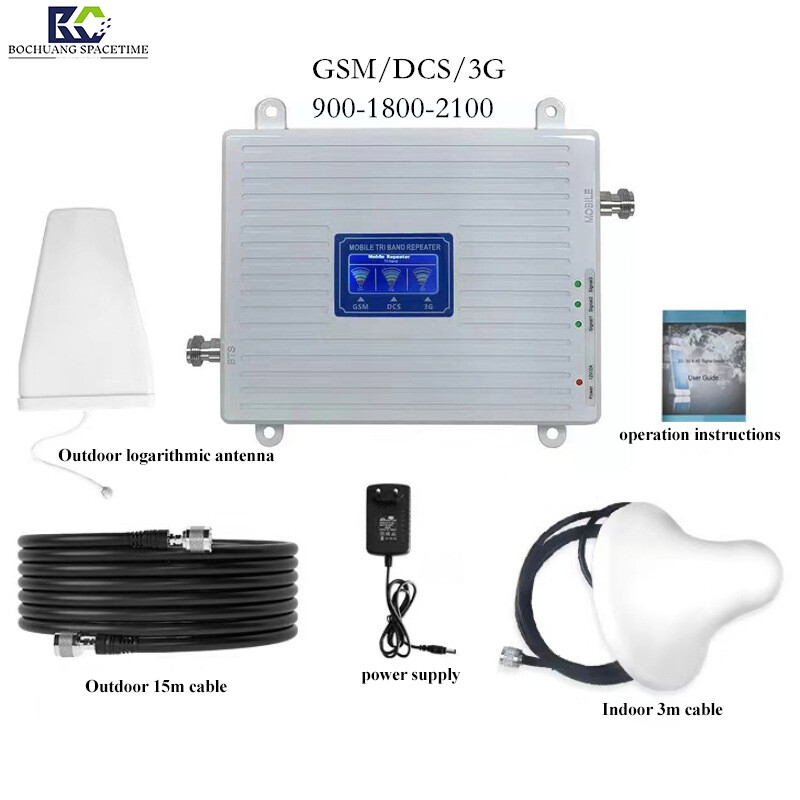 Tri-Band Cell Phone Signal Booster | GSM/DCS/3G 900-1800-2100MHz with LCD Display – Ideal for Basements, Remote Areas, and Large Buildings | Bochuang Space-Time