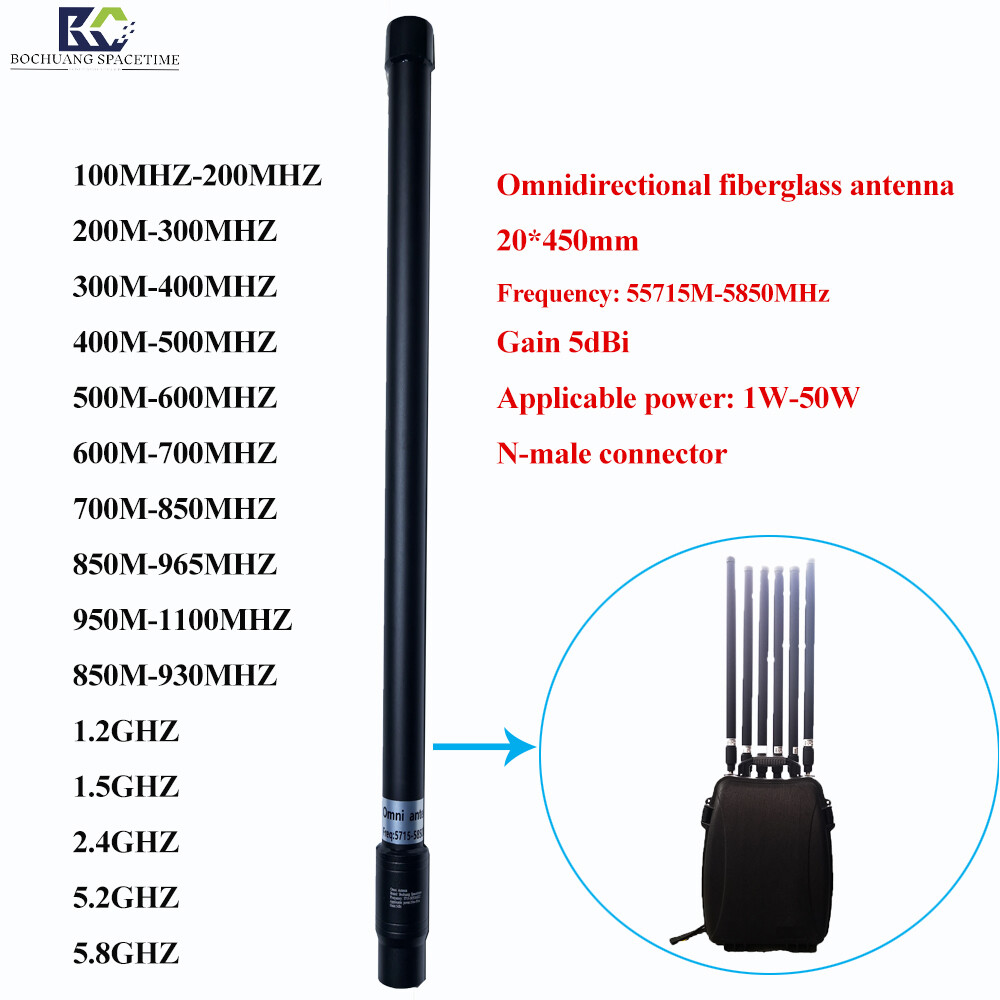 20×450mm Omni-directional Fiberglass Antenna for 2G/3G4G/5G Communications/LoRa/Drone Jamming | N-Type Male Connector