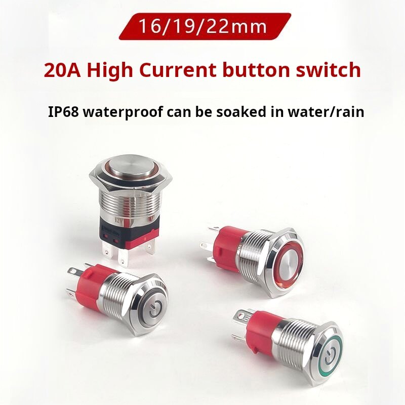 5A Metal Push Button Switch with Light | Self-Locking/Reset, Brass Nickel-Plated, Silver Contacts, IP65 Waterproof for Industrial Control, Automotive, and Drone Jammers - Bochuang Space-Time