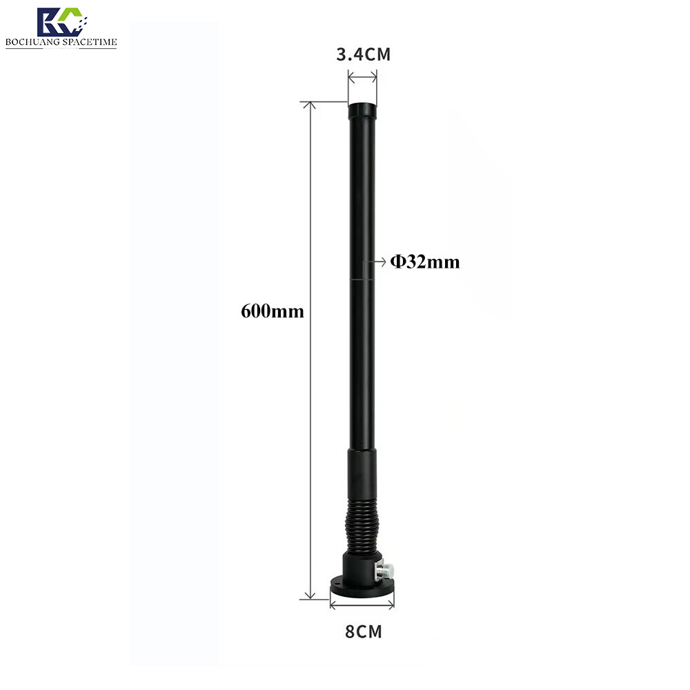32×600mm车载弹簧玻璃钢天线,专为移动平台设计。支持4G/5G/WiFi及无人机反制频段,100W大功率,IP67防水防震,法兰盘安装稳固。