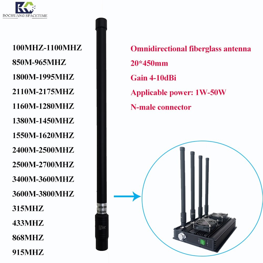 20×450mm Omni-directional Fiberglass Antenna for 2G/3G4G/5G Communications/LoRa/Drone Jamming | N-Type Male Connector