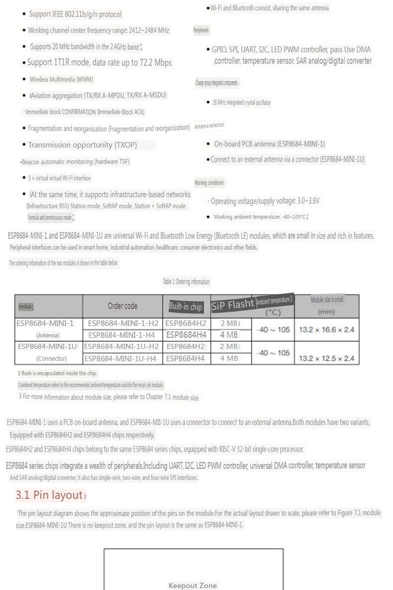 ESP8684-MINI-1-H4 WiFi Electronic Chip Module: RISC-V Architecture, Bluetooth 5.0 Dual-Mode, 4MB Flash IoT Development Board