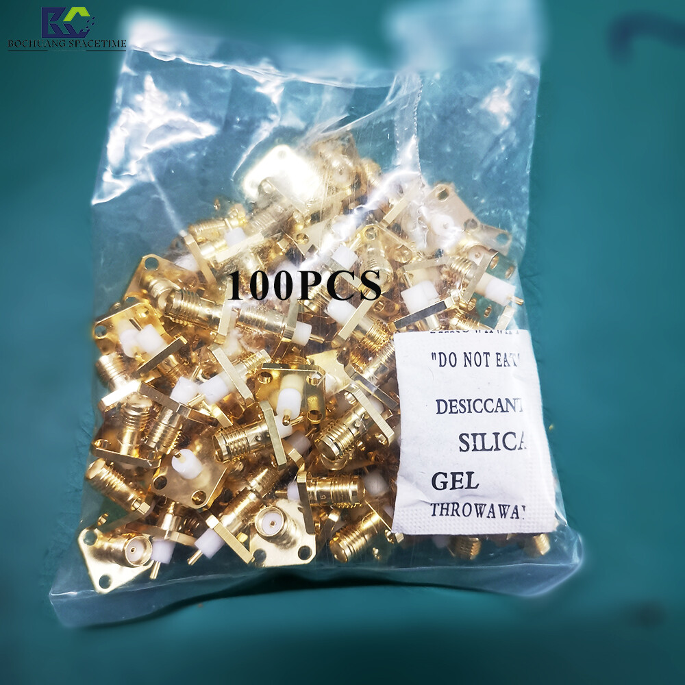 四孔法兰盘SMA母头射频连接器 | 50Ω镀金螺纹接口 适用于模块/5G基站/卫星通信/雷达/测试仪器面板安装