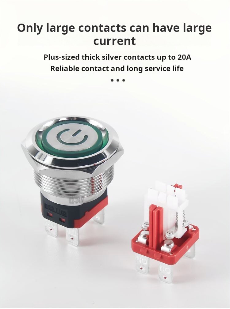5A Metal Push Button Switch with Light | Self-Locking/Reset, Brass Nickel-Plated, Silver Contacts, IP65 Waterproof for Industrial Control, Automotive, and Drone Jammers - Bochuang Space-Time