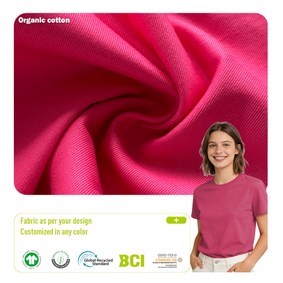 Organic Cotton Twill Woven Fabric Rose 160-220GSM 100% Organic Cotton