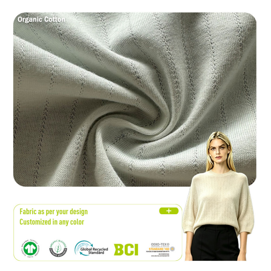 Organic Cotton Jacquard Fabric 110-170GSM 100% Organic Cotton