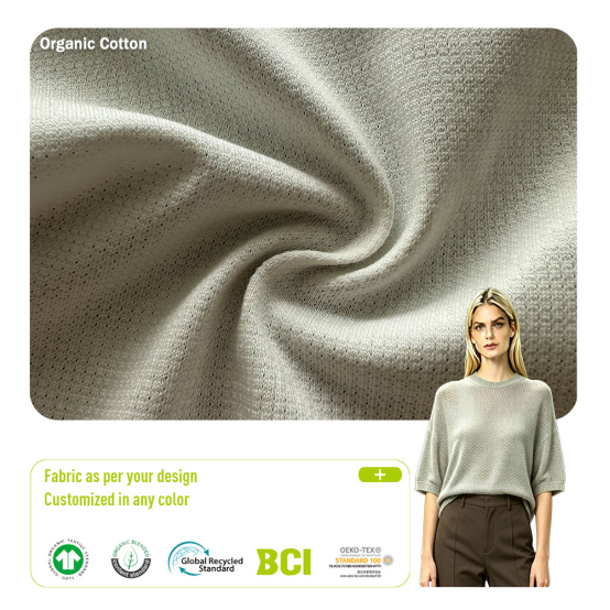 Organic Cotton Single Jersey Jacquard Grid 140-210GSM 100% Organic Cotton
