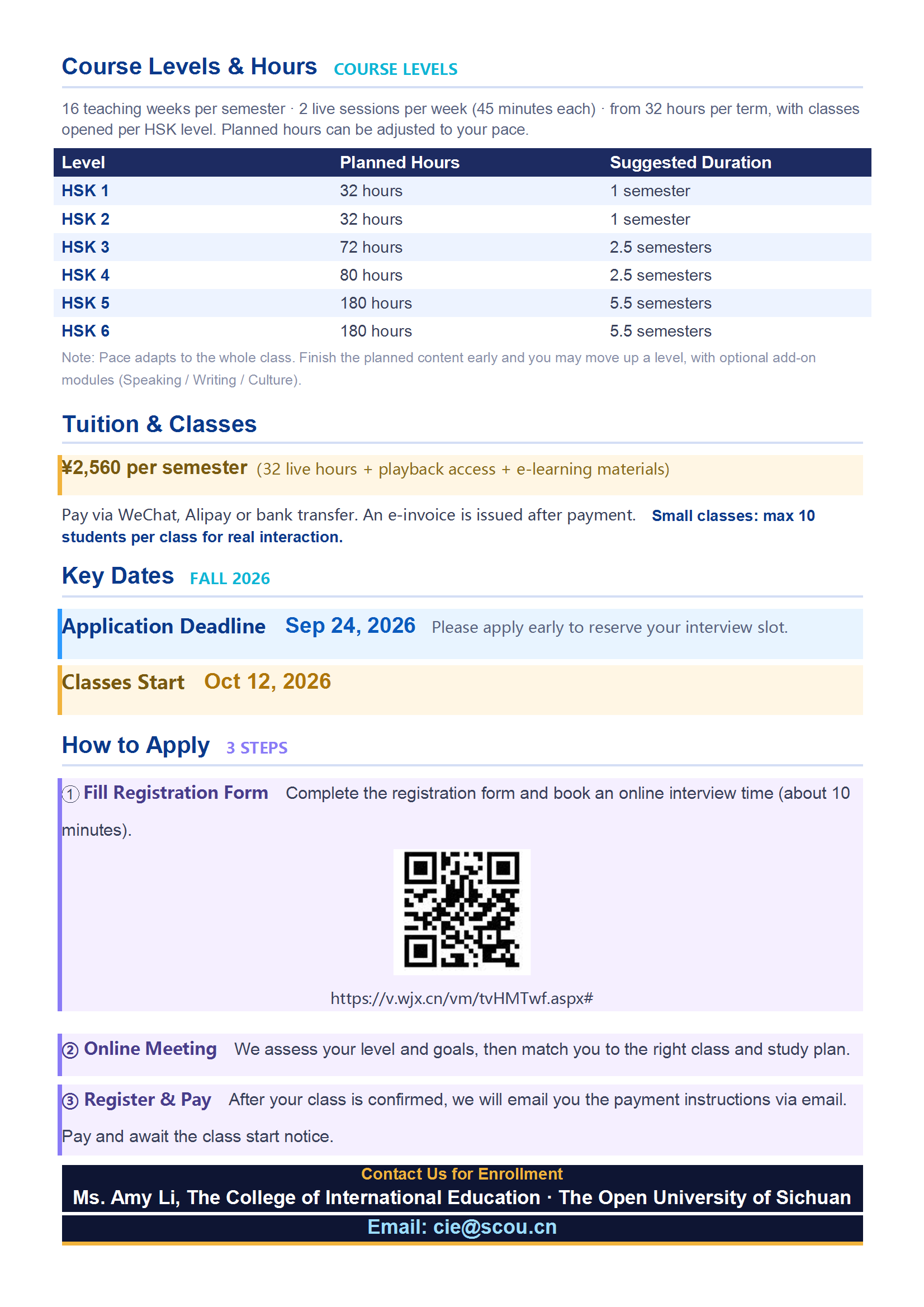 Course Levels and Tuition