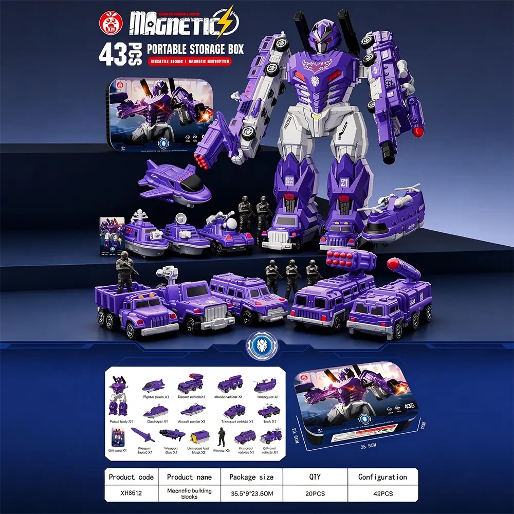 **Magnetic Transforming Mecha Robot Toy, 43Pcs Magnetic Assembly Combat Vehicles Set** - View 9